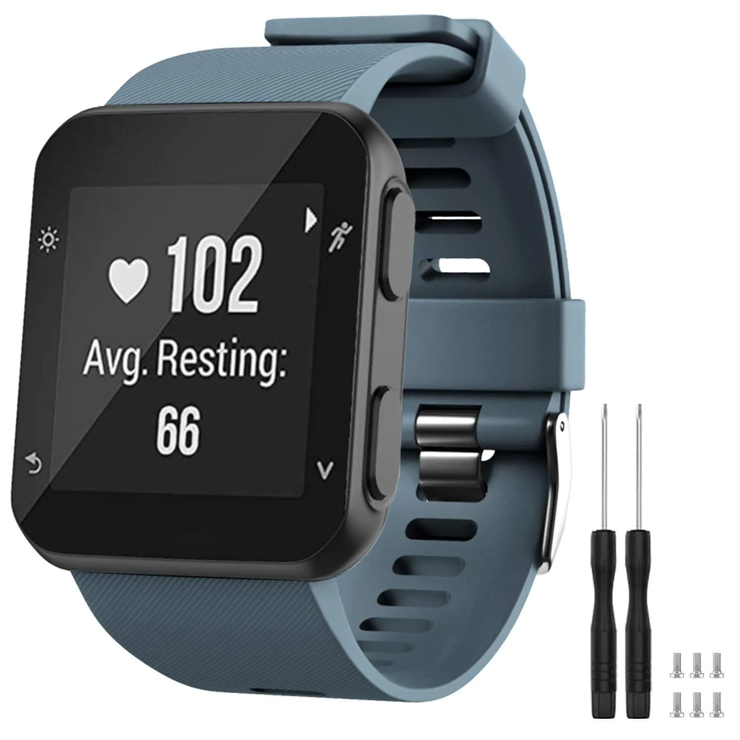 TopPerfekt Silicone Watch Band for Garmin Forerunner 35 | 24mm Navy, Fits 130-230mm Wrist — Slate (Black buckle)