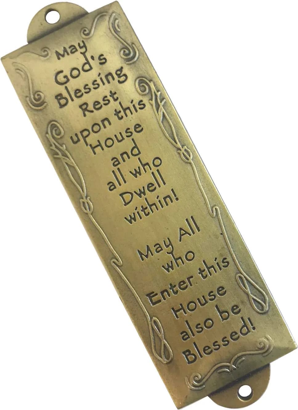 Holy Land Market Pewter Mezuzah with Scroll & English/Hebrew Design | Authentic Judaica for Doorposts — One Size