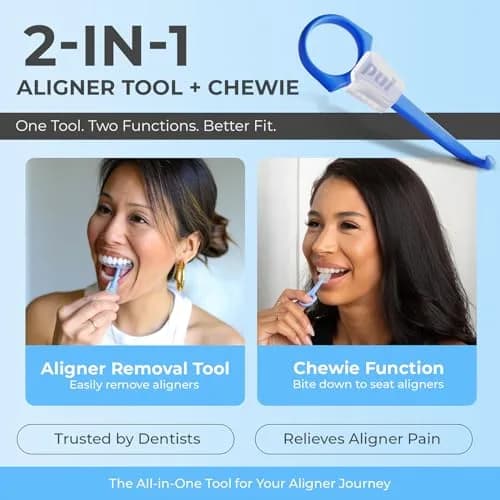 PUL 2-in-1 Aligner Removal Tool and Chewies for Invisalign Aligners, Retainers and Trays - Patented Invisalign Remover Tool for Easy Removal & Secure Fit - Pack of 1, Pink thumbnail 2
