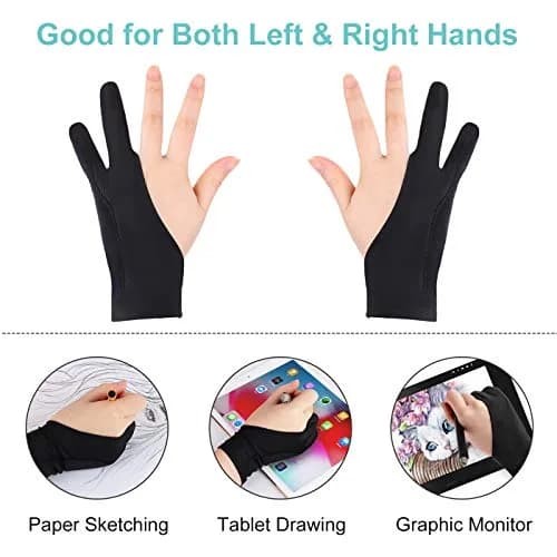 Mixoo Artist Gloves 2 Pack - Large Black Two-Finger Palm Rejection Gloves for Digital Drawing Tablets | Ambidextrous Lycra thumbnail 5