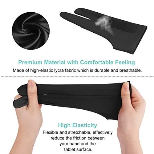 Mixoo Artist Gloves 2 Pack - Large Black Two-Finger Palm Rejection Gloves for Digital Drawing Tablets | Ambidextrous Lycra thumbnail 2