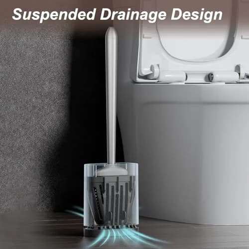 Sellemer Silicone Toilet Brush with Ventilation Holder | Flat Head, Hair-Free, Rustproof Handle (Silver, 1 Pack) thumbnail 5