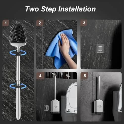 Sellemer Silicone Toilet Brush with Ventilation Holder | Flat Head, Hair-Free, Rustproof Handle (Silver, 1 Pack) thumbnail 6