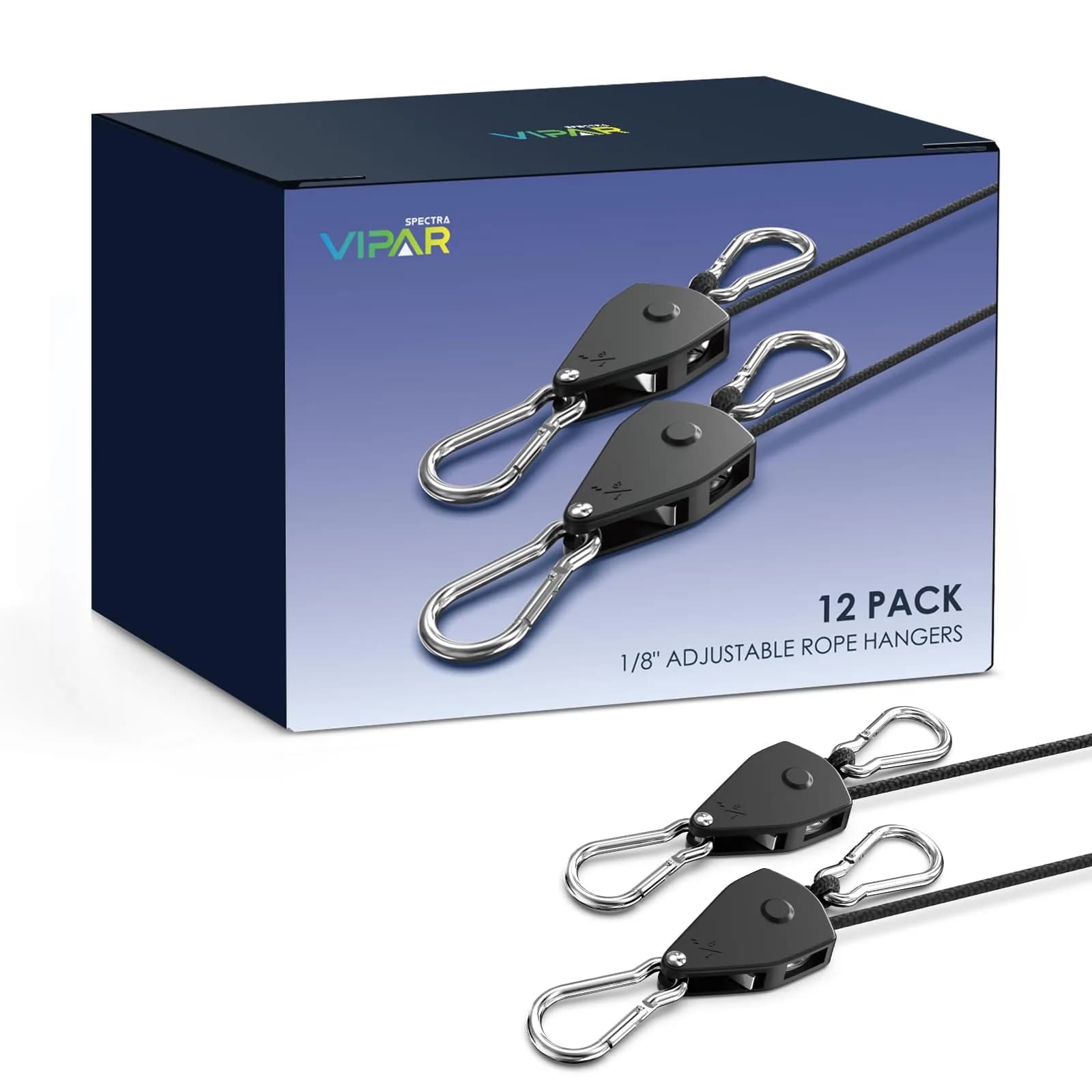 VIPARSPECTRA 1/4" Heavy Duty Ratchet Tie Down Straps, 12FT Rope Hangers (4-Pack, Black) | 150 lbs WLL Per Ratchet — Black