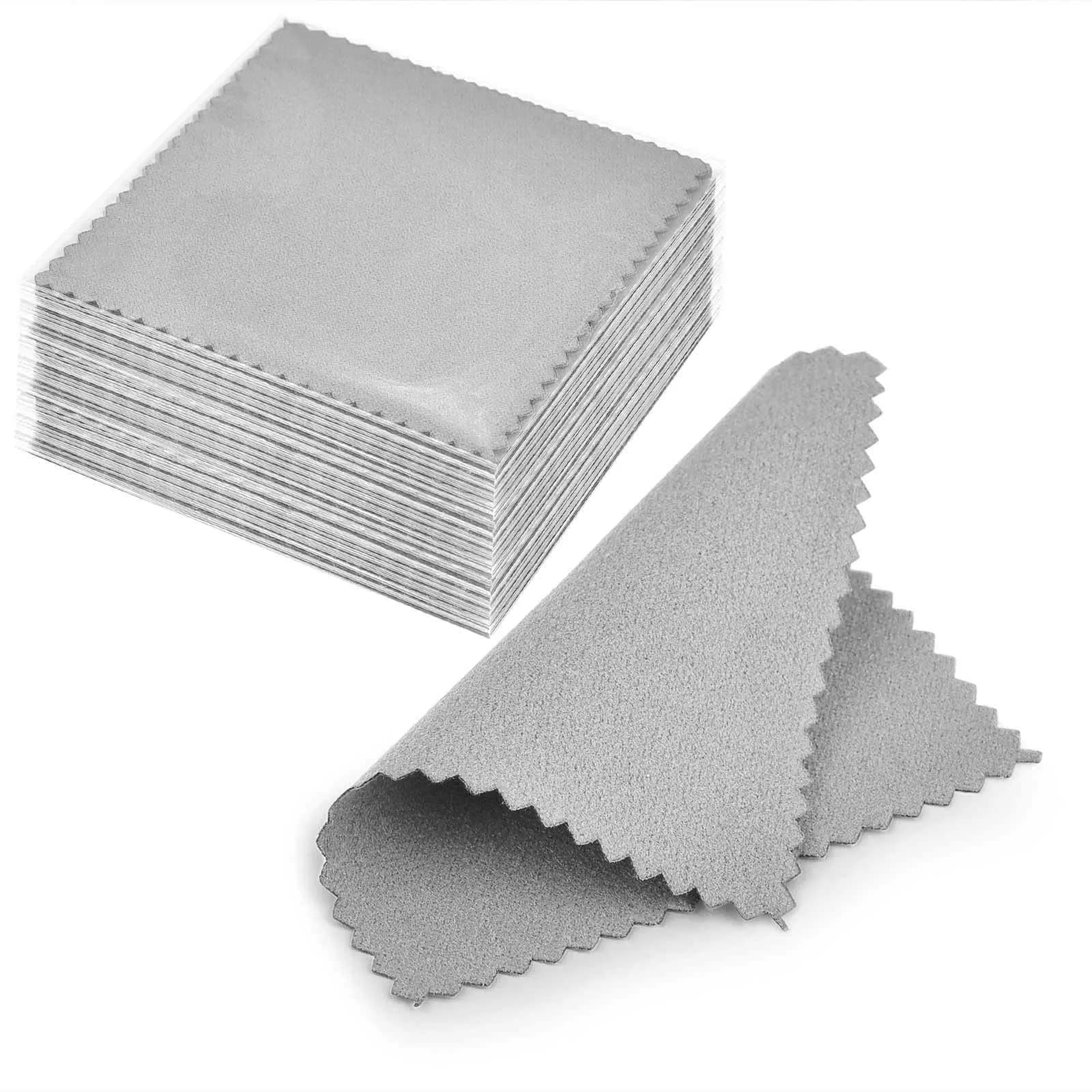 SEVENWELL 100pcs Pink Jewelry Cleaning Cloths 8cm x 8cm | Individually Wrapped Silver Polishing Towels — C-50pcs-gray