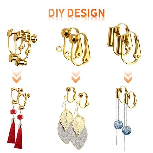Aylifu Clip-on Earring Converters 12 Pairs (24 Pieces) | 6 Styles Golden & Silver Findings for Non-Pierced Ears thumbnail 4
