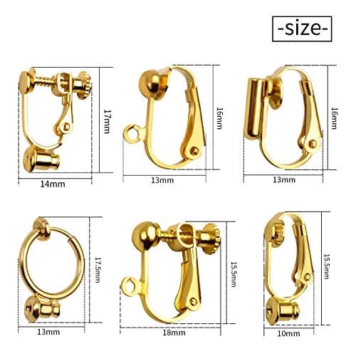 Aylifu Clip-on Earring Converters 12 Pairs (24 Pieces) | 6 Styles Golden & Silver Findings for Non-Pierced Ears thumbnail 2