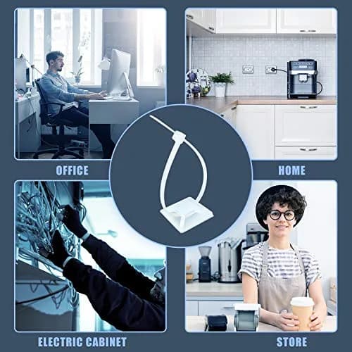 HUASAI White 100 Pack Zip Tie Mounts with 7.8" Cable Ties | Organize Wires Under Desks & Walls thumbnail 5