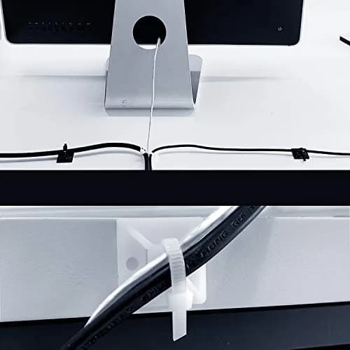 HUASAI White 100 Pack Zip Tie Mounts with 7.8" Cable Ties | Organize Wires Under Desks & Walls thumbnail 6