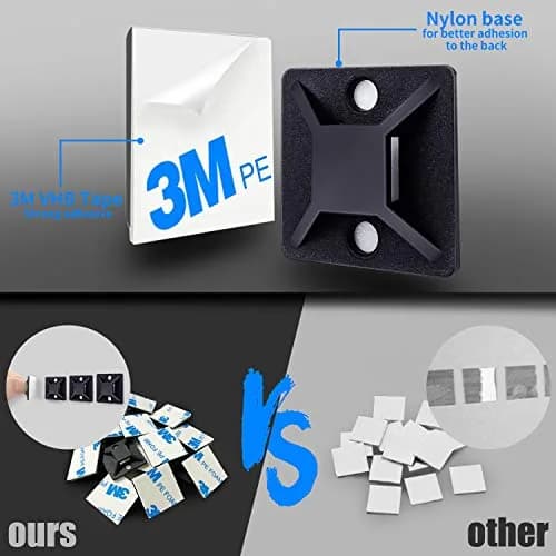 HUASAI Black 100 Pack Cable Tie Mounts with Zip Ties | Organize Wires Indoors & Outdoors thumbnail 3