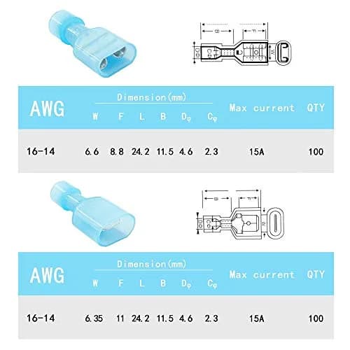 MCIGICM 16-14 Gauge Spade Disconnect Wire Connectors 200 Pcs | Fully Insulated Nylon Terminals for Electrical Wiring thumbnail 2