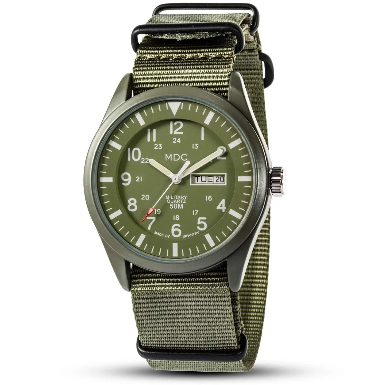 Infantry Mens Military Field Watch Vietnam Style 40mm Green Nylon Band | Classic Tactical Design - main product image