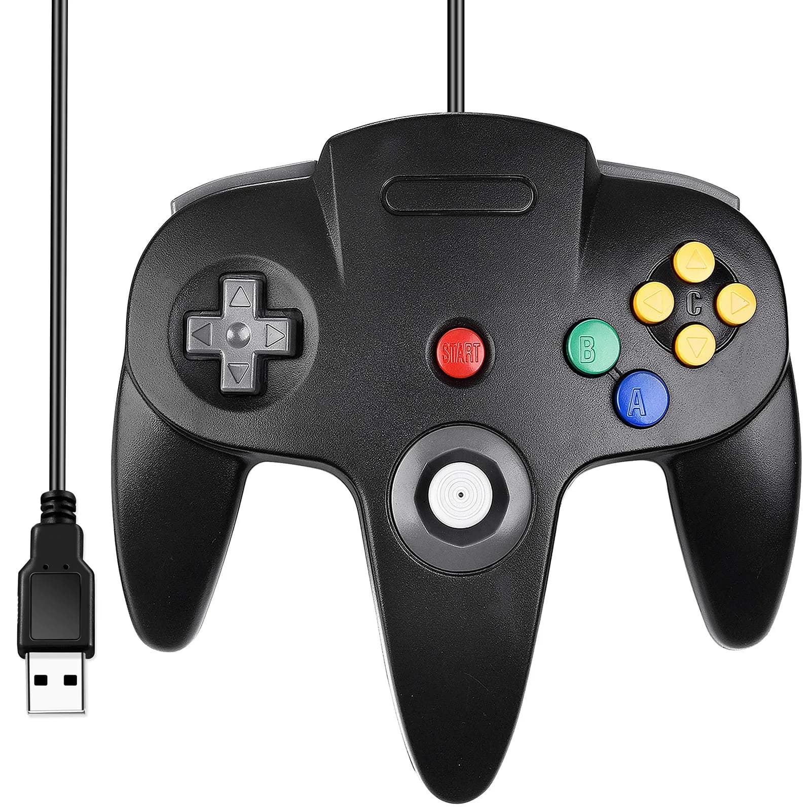 SAFFUN Classic N64 Controller Wired USB PC Gamepad 1.8m (6ft) Cable | Plug and Play for Windows PC macOS Linux Raspberry Pi — Wired Black