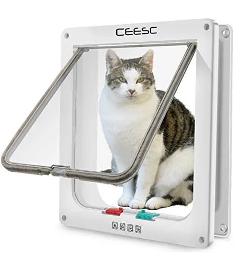 CEESC X-Large Cat Door for Pets up to 25 lbs, Weatherproof, White | 4-Way Lock Pet Door for Cats & Small Dogs thumbnail 1