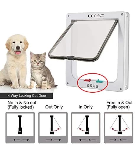 CEESC X-Large Cat Door for Pets up to 25 lbs, Weatherproof, White | 4-Way Lock Pet Door for Cats & Small Dogs thumbnail 4