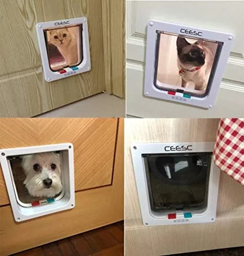 CEESC X-Large Cat Door for Pets up to 25 lbs, Weatherproof, White | 4-Way Lock Pet Door for Cats & Small Dogs thumbnail 2