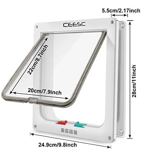 CEESC X-Large Cat Door for Pets up to 25 lbs, Weatherproof, White | 4-Way Lock Pet Door for Cats & Small Dogs thumbnail 3