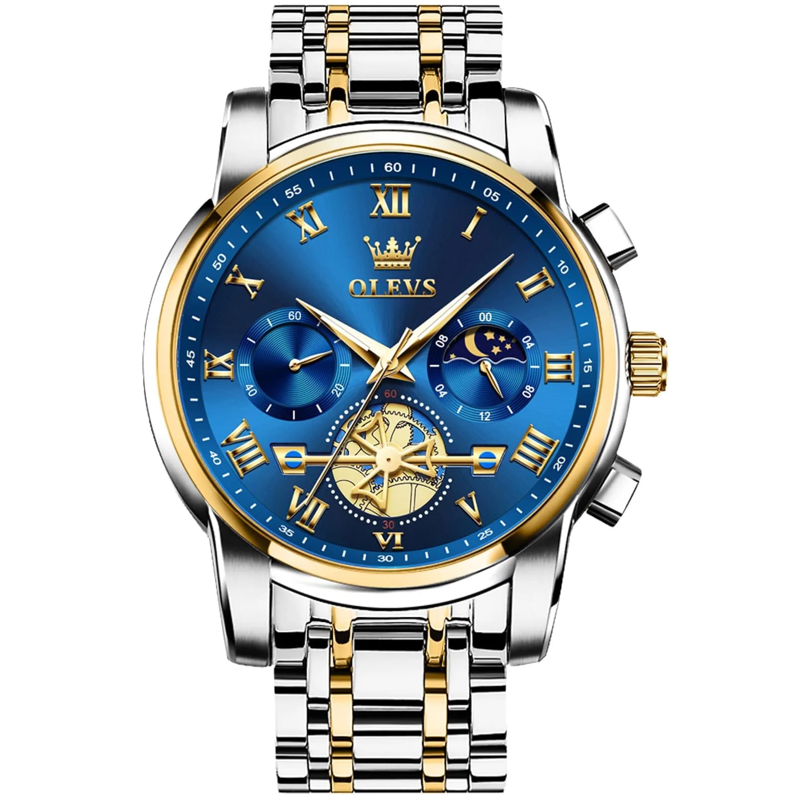 OLEVS Blue Watches for Men Luxury Analog Stainless Steel Dress | 41mm Diameter, Water-Resistant to 30m