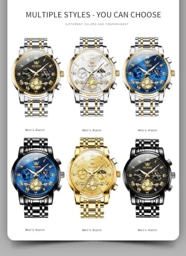 OLEVS Blue Watches for Men Luxury Analog Stainless Steel Dress | 41mm Diameter, Water-Resistant to 30m thumbnail 12