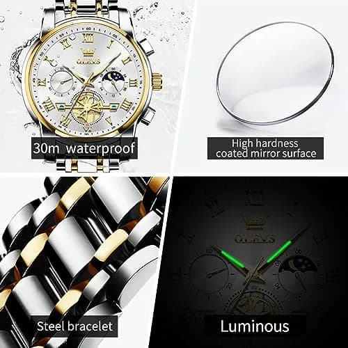 OLEVS Silver Luxury Men's Watch Analog Quartz Chronograph with Luminous Dial, 41mm Case | Imported for India thumbnail 4