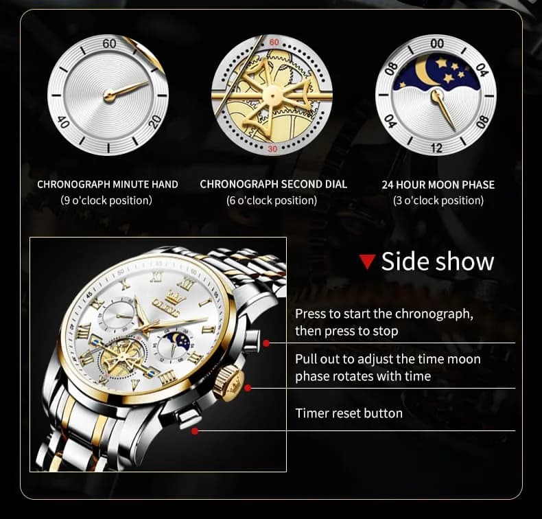 OLEVS Silver Luxury Men's Watch Analog Quartz Chronograph with Luminous Dial, 41mm Case | Imported for India thumbnail 5