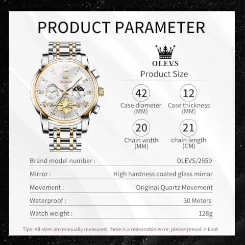 OLEVS Silver Luxury Men's Watch Analog Quartz Chronograph with Luminous Dial, 41mm Case | Imported for India thumbnail 7