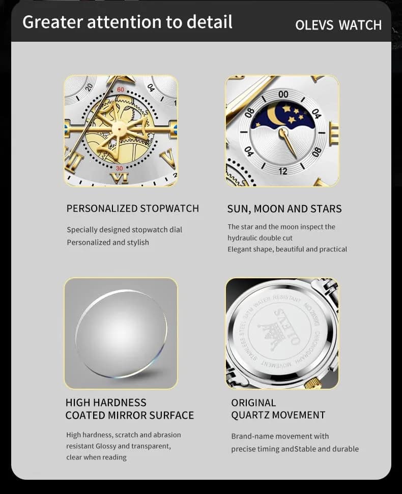 OLEVS Silver Luxury Men's Watch Analog Quartz Chronograph with Luminous Dial, 41mm Case | Imported for India thumbnail 10