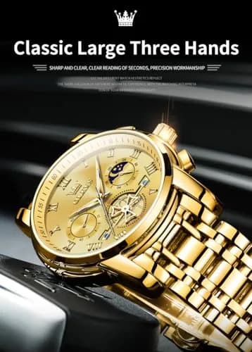 OLEVS Men Gold Watch Large Face Quartz Chronograph Waterproof 42mm | Luxury Stainless Steel thumbnail 10