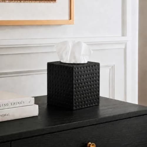 Monarch Abode Hand Hammered Metal Tissue Box Cover Square | Black Bathroom Accessory for Modern Home Decor thumbnail 5