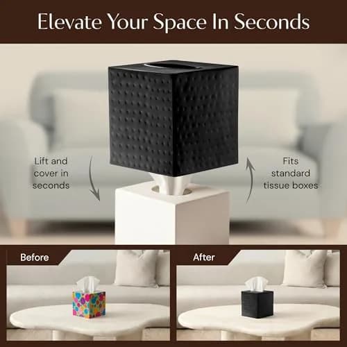 Monarch Abode Hand Hammered Metal Tissue Box Cover Square | Black Bathroom Accessory for Modern Home Decor thumbnail 6