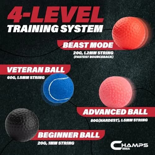 Champs MMA Reflex Ball Set with Punch Counter | 4 Varying Weights, Headband & Strings thumbnail 3