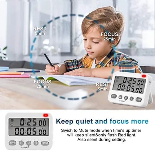 VOBRAMY Timer 25, 5 Min Adjustable | Pomodoro Technique Work & Kitchen Timer thumbnail 2