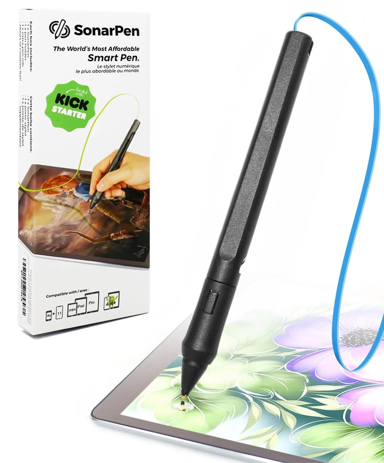 SonarPen Pressure Sensitive Stylus Neon-Green | Compatible with iPhone, Android & Switch — Blue