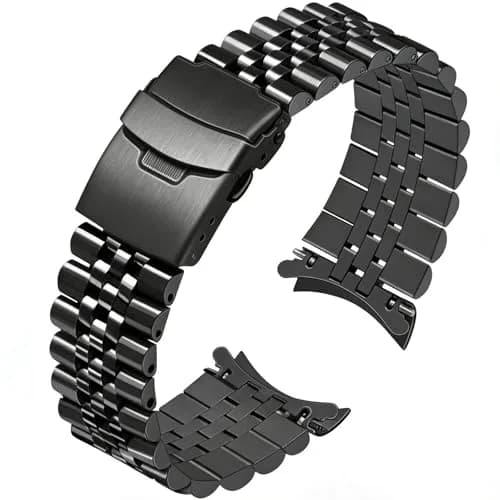 Juntan 20mm Stainless Steel Watch Band Black | Curved Ends Tapered Metal Watch Strap with Deployment Clasp thumbnail 1