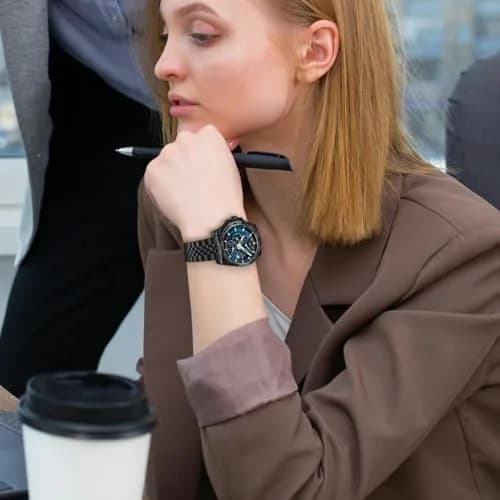 Juntan 20mm Stainless Steel Watch Band Black | Curved Ends Tapered Metal Watch Strap with Deployment Clasp thumbnail 6