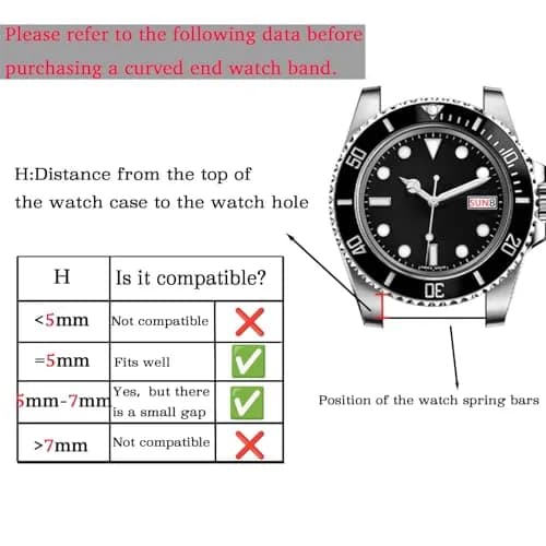 Juntan 20mm Stainless Steel Watch Band Black | Curved Ends Tapered Metal Watch Strap with Deployment Clasp thumbnail 7