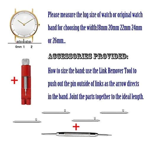 Juntan 20mm Stainless Steel Watch Band Black | Curved Ends Tapered Metal Watch Strap with Deployment Clasp thumbnail 8