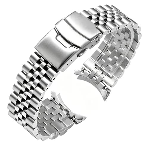 Juntan 22mm Stainless Steel Watch Band Curved Ends, Metal Tapered Watch Strap with Deployment Clasp | Solid Half-Moon 5 Beads thumbnail 1