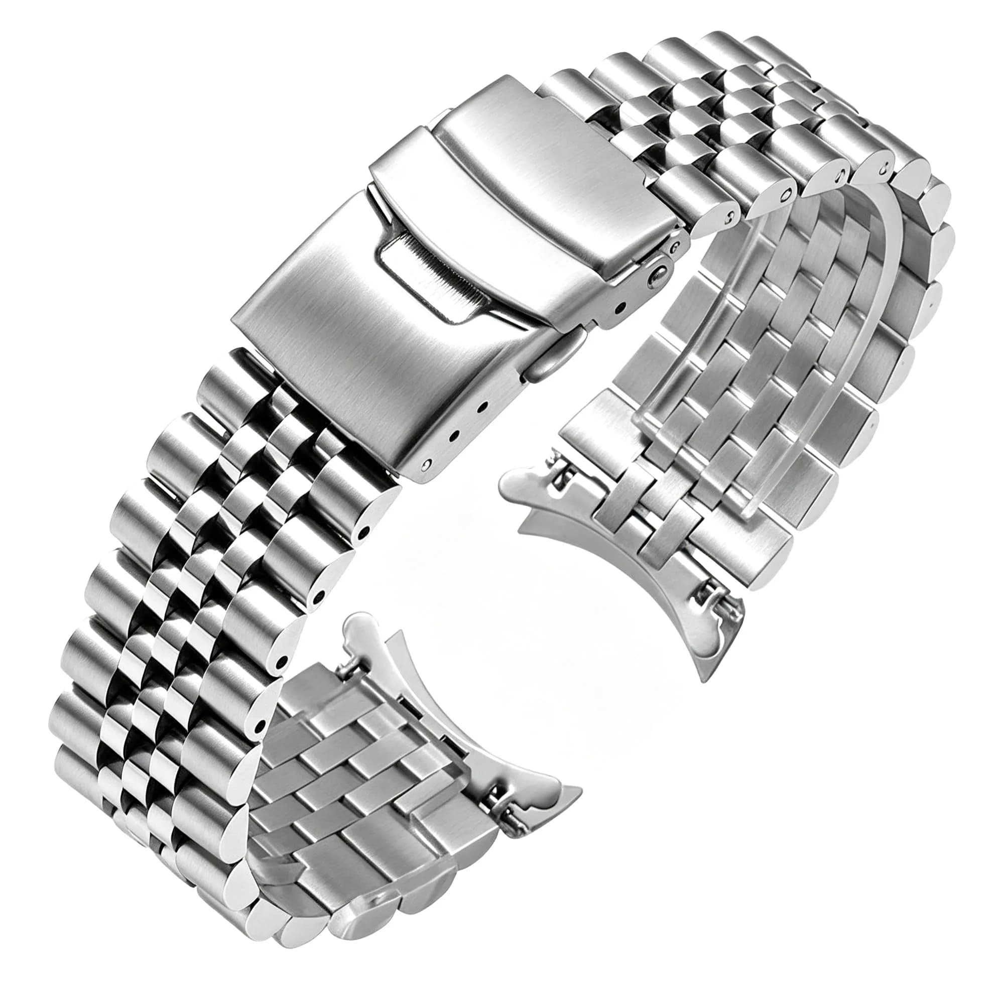 Juntan 20mm Stainless Steel Watch Band | Jubilee Style Metal Bracelet Replacement with Double Flip Lock Clasp — Silver