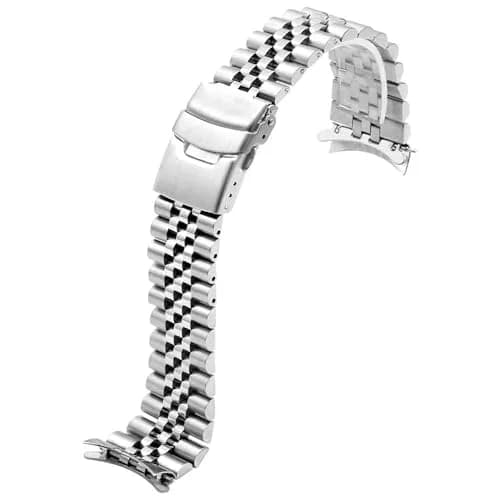 Juntan 22mm Stainless Steel Watch Band Curved Ends, Metal Tapered Watch Strap with Deployment Clasp | Solid Half-Moon 5 Beads thumbnail 2