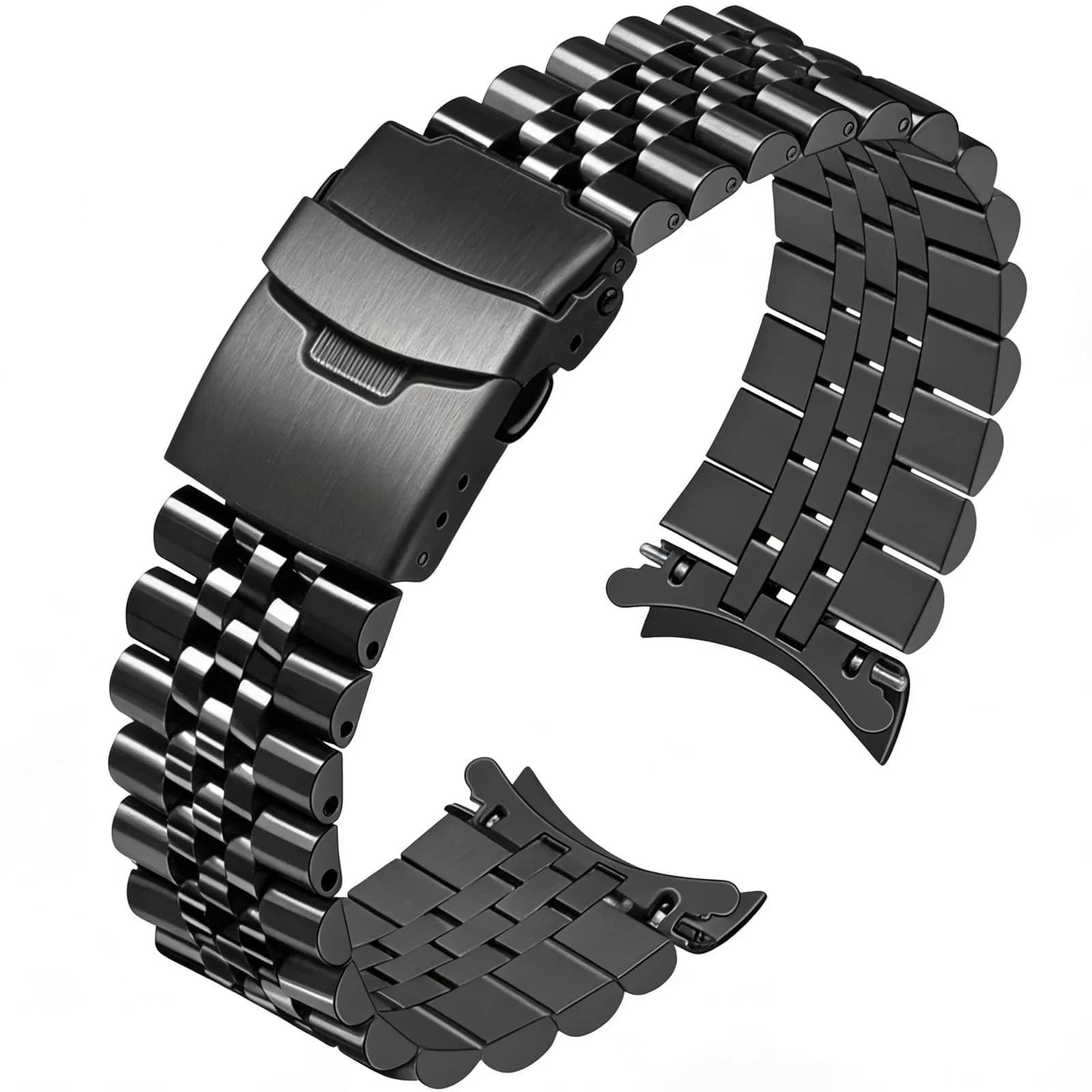 Juntan 20mm Stainless Steel Watch Band | Jubilee Style Metal Bracelet Replacement with Double Flip Lock Clasp — Black / 22mm