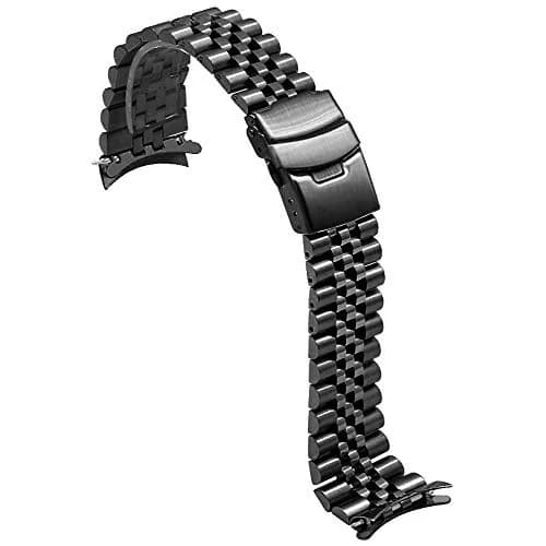 Juntan 22mm Stainless Steel Watch Band Curved Ends, Tapered Metal Bracelet | Black thumbnail 2