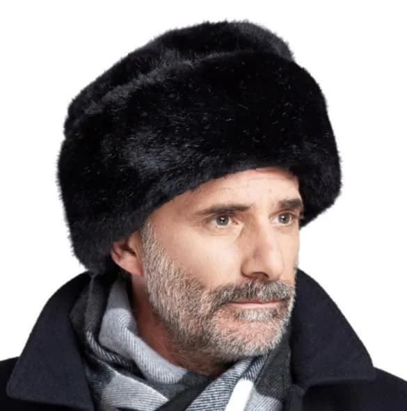 IYWISH Men's Trapper Hat Winter Faux Fur Ushanka with Ear Flaps | Black thumbnail 2