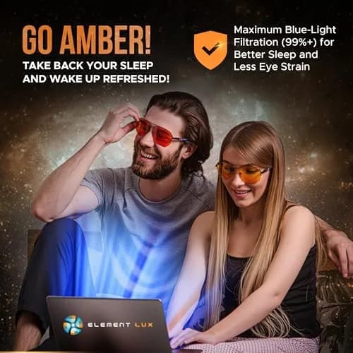 ELEMENT LUX Blue Light Blocking Glasses | 99% Dark Amber Lenses, 62mm Lens Width | Better Sleep, Gaming, Eyestrain Relief thumbnail 5