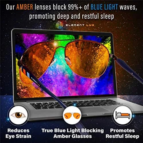 ELEMENT LUX Blue Light Blocking Glasses | 99% Dark Amber Lenses, 62mm Lens Width | Better Sleep, Gaming, Eyestrain Relief thumbnail 6