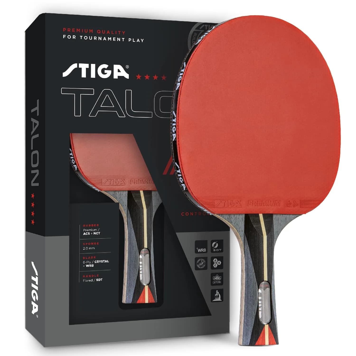 STIGA Phoenix Ping Pong Paddle - 5-Ply Ultra-Light Balsa Blade - 2mm ITTF-Approved Rubber - Flared Handle - Competitive Table Tennis Racket (Red, One Size) — 6 Ply Blade