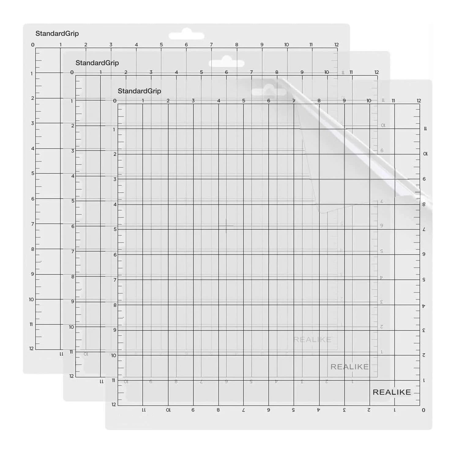 REALIKE 12x12 inch StandardGrip Cutting Mats (3 Pack) | Gridded Adhesive Non-Slip for Silhouette Cameo Craft Sewing - main product image