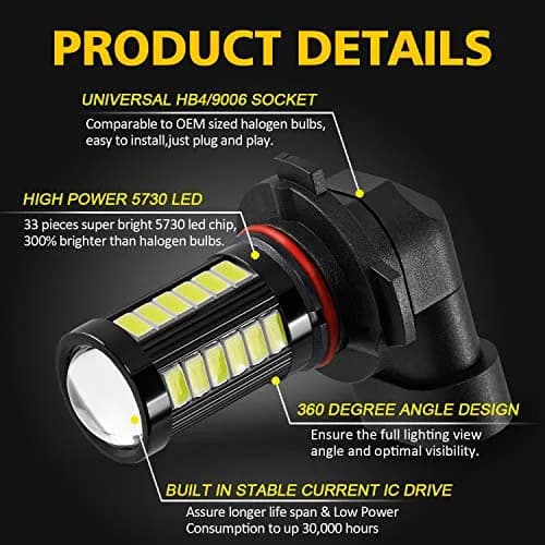 AUXLIGHT 9006 HB4 9006LL 9006XS LED Fog Light Bulbs 6000K Xenon White | Super Bright 2800 Lumens, 33-SMD Chips, Waterproof IP67 thumbnail 2