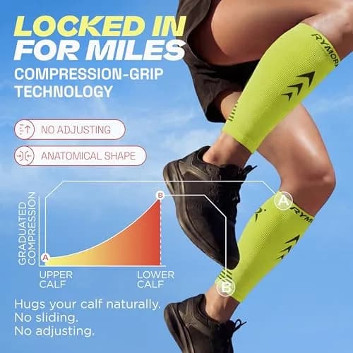 Rymora Calf Compression Sleeves for Men & Women (Pair) Neon Yellow XL | Graduated Support for Shin Splints & Active Recovery thumbnail 6