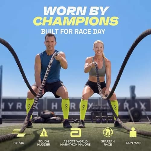 Rymora Calf Compression Sleeves for Men & Women (Pair) Neon Yellow XL | Graduated Support for Shin Splints & Active Recovery thumbnail 3